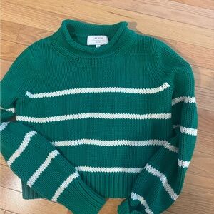 La Ligne Emerald and Cream Striped Turtleneck Sweater